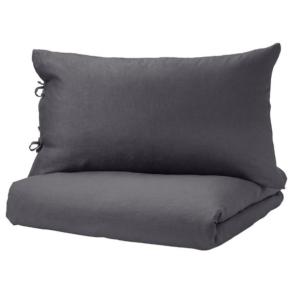 IKEA PUDERVIVA Duvet Cover with Pillowcases Queen Full Dark Gray 100% Linen - Picture 6 of 6